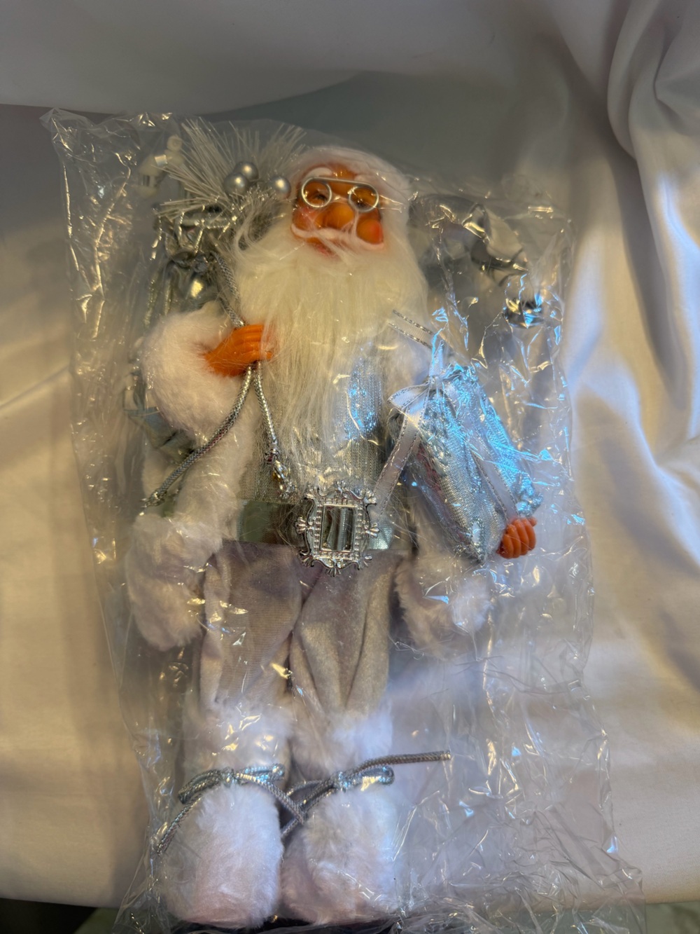 Silver & White Holiday Santa Figurine Decorative Accent